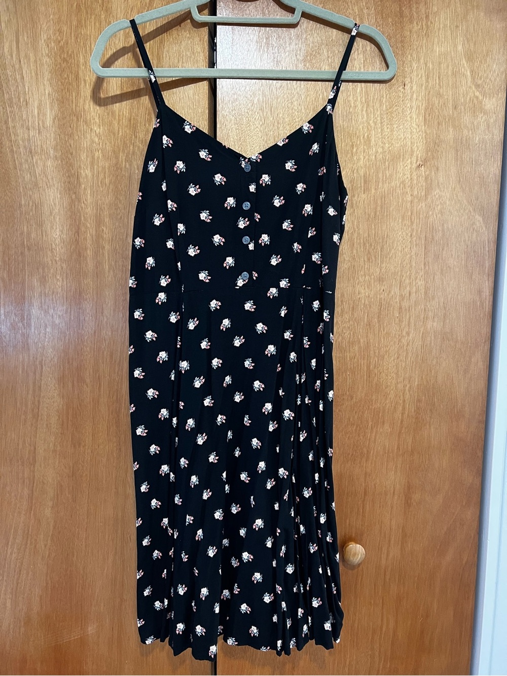 GAP Black Midi Slip Dress with Pink Floral Print